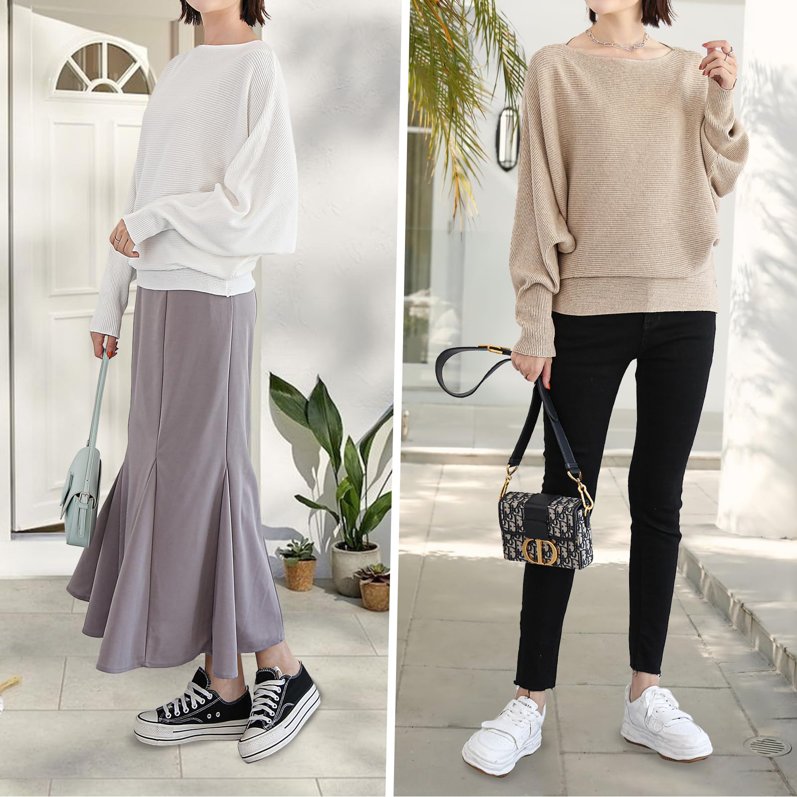 Qin Derdom Pull Chauve-Souris pour Femme - Pull Côtelé Ample Taille Unique avec Col Bateau, Pull Surdimensionné avec Manches Longues Dolman