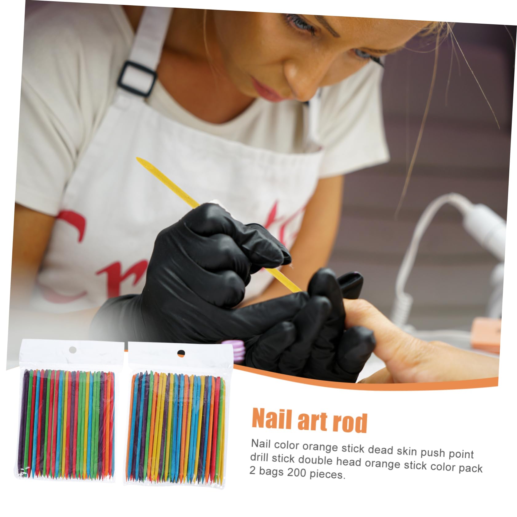 Ipetboom Set of 200 Orange Sticks Manicure Tools Double-sided Diamond Placing Stick Nail Polish Remover