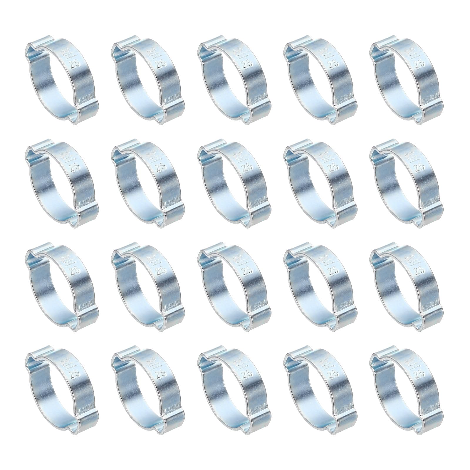 PATIKIL 20 Pack 22-25mm Double Ear Hose Clamp, Galvanized Steel O Clip Crimp Rings for Fuel Petrol Pipe Tube Fitting Connections, Silver Tone