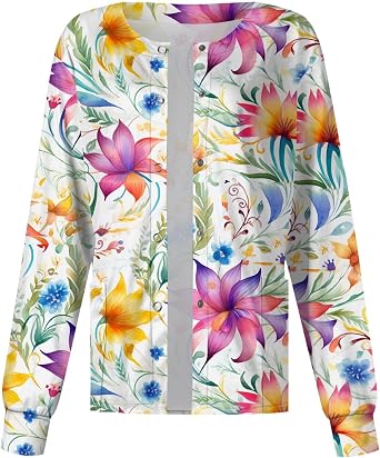 HXHYQKP Easter Scrub Jackets for Woman Bunny Print Scrub Tops Front Cute Pattern Plus Size Nurse Working Uniforms