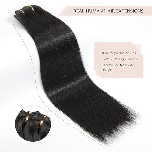 Miniatura 10 de Sisily Extensiones de cabello humano real con pinzas, 24 pulgadas, 6.35 oz, 7 piezas de extensiones de cabello humano con clip, color negro