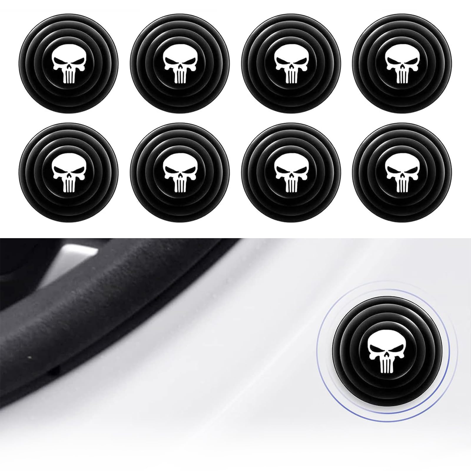 zvsay 8 PCS Car Door Shockproof Pad, Anti-Collision Buffering Rubber Silicone Stickers, Door Edge Shock Absorber, Universal for Car Door Protection Sticker (Black #Skull)