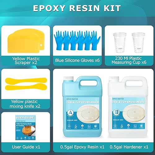 Miniatura 5 de Kit de resina epoxi para mesa de 1 galón, epoxi transparente con autonivelante resistente a los rayos UV para mesa, encimera, bar y revestimiento de