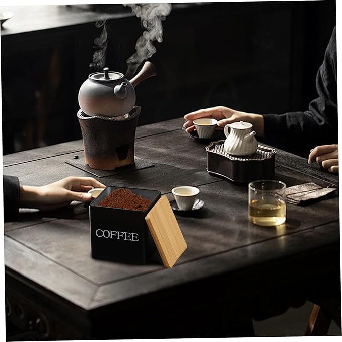 Set de Contenedores para Café, Té y Azúcar Gcroet, Metal, Tapa de Madera, 3.4 Pulgadas miniatura 2