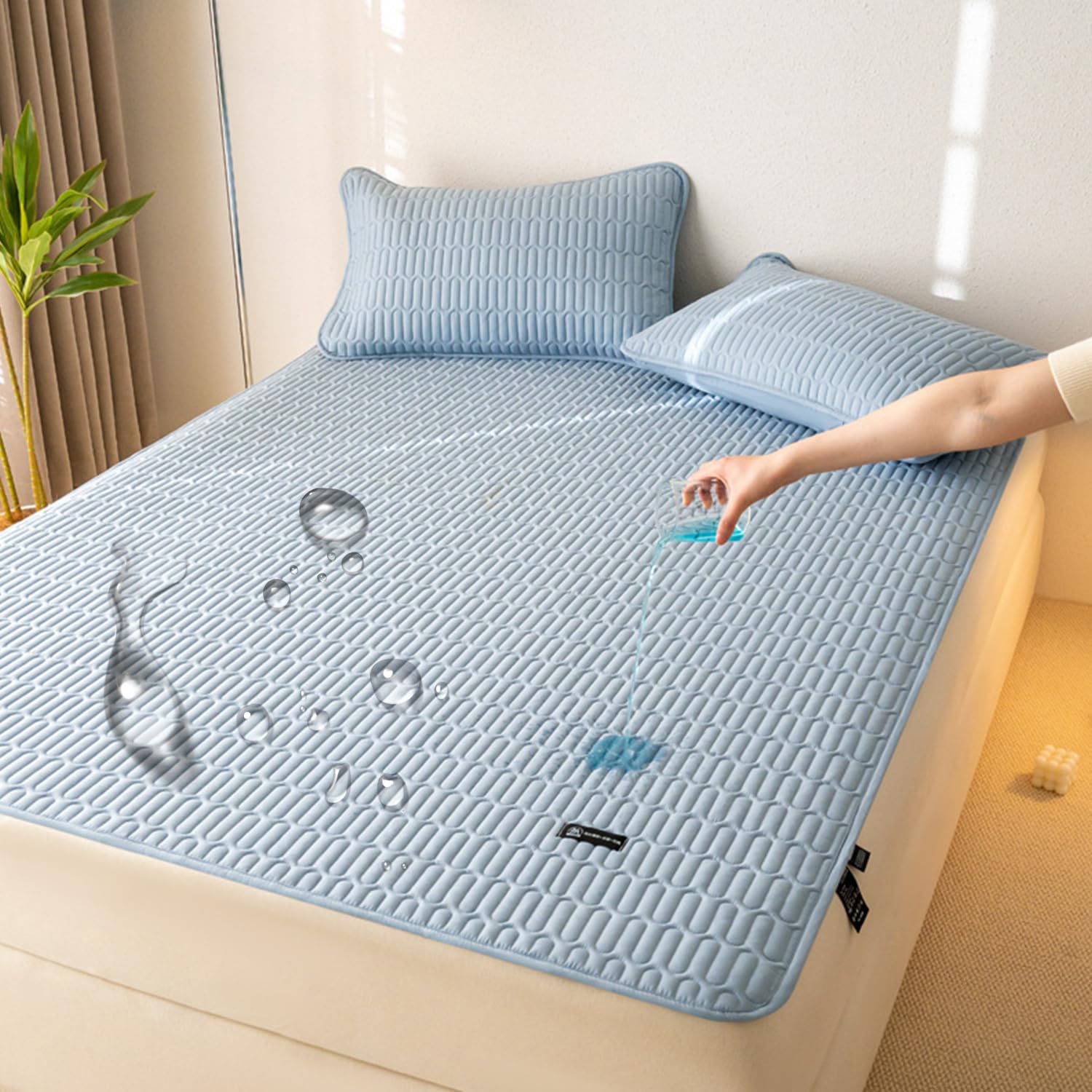 LDLCYCN ,B/blue,150 * 200cm/QUEEN, Waterproof Mattress Pad Cover with Corner Strap Quilted Mattress Protector