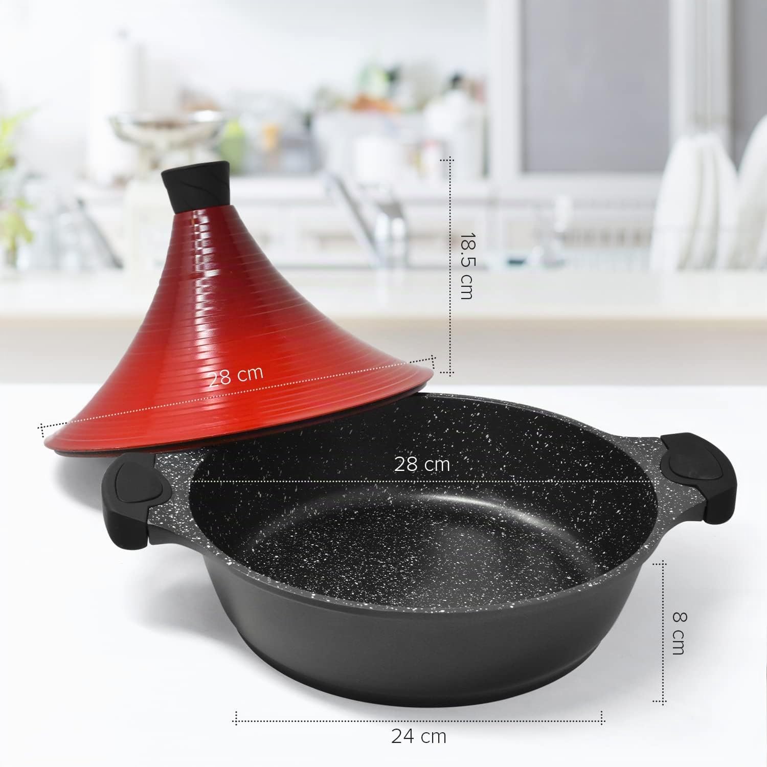 Joeji's Kitchen Grand Plat à Tajine en Aluminium - Plat à Tajine Marocain Antiadhésif de 28 cm pour une Cuisson Lente, Savoureuse et Tendre - Induction, Gaz et Vitrocéramique