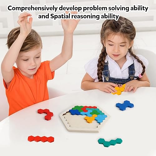 Miniatura 4 de Rompecabezas hexagonal de madera para niños y adultos bloques de patrón rompecabezas de tangram rompecabezas de geometría lógica coeficiente