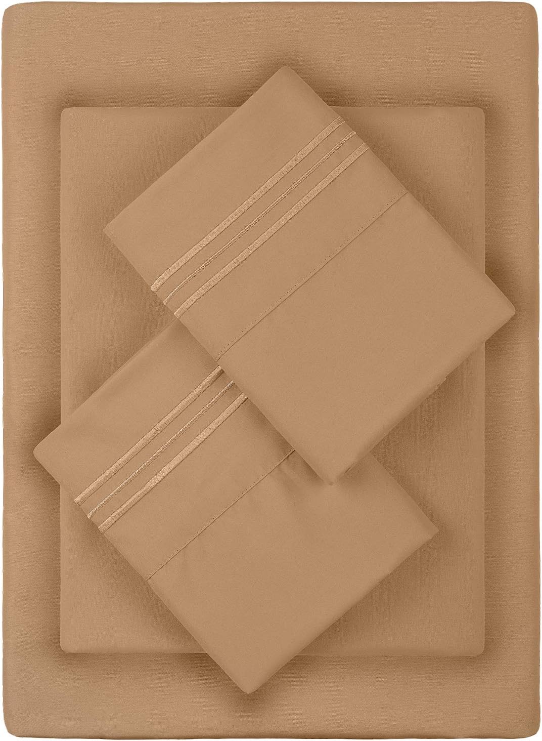Twin Sheet Set - 1 Pillow Case, Flat and Deep Pocket Fitted Sheet - Extra Soft Twin Sheets - Breathable - Cooling Sheets - Twin Bedding Sets - Fade Resistant (Twin, Tan)