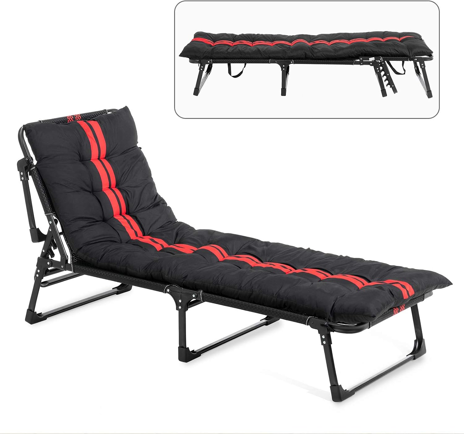mecor Adjustable Outdoor Folding Chaise lounges with Pillow and Movable Mattress, Folding Camping Cot/Adjustable Folding Bed for Indoor Office Balcony Outdoor Patio Garden Beach (red)