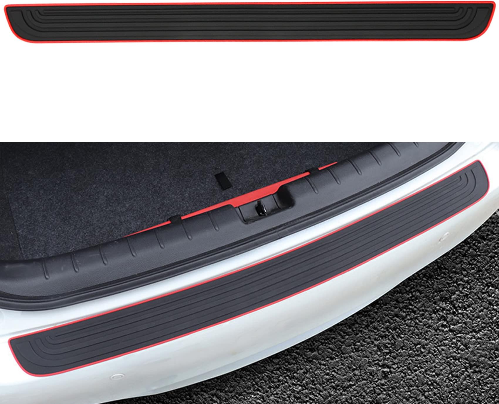 Car Rear Bumper Protector Guard, Universal Rubber Scratch Resistant Trunk Door Entry Guards Accessory Trim Cover, Scratch-Resistant Boot Sill Protector Fit for Cars SUVs (35.4 * 2.76 Inches/Black Red)