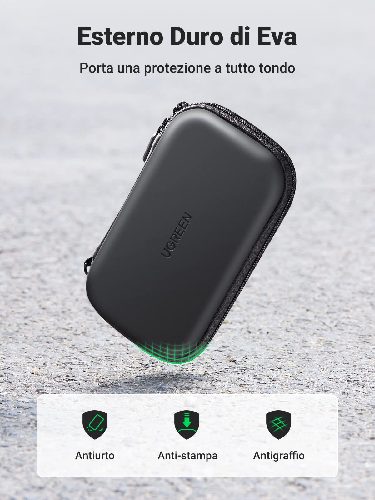 UGREEN Custodia Rigida Per Hard Disk Esterno 2.5'' Impermeabile, Borsa Protettiva Antiurto per Accessori Elettronici, Compatibile con SSD HDD, Cavi, Schede SD, Chiavetta USB, Power Bank
