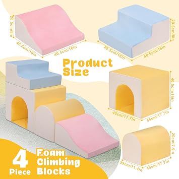 CAMELUS Large Climbing Toys for 1 Year Old, 4-Piece Toddler Climbing Toys Indoor, Soft Play Set Baby Foam Climbing Blocks for Toddlers, Climb Crawl Activity Play Set, Birthday