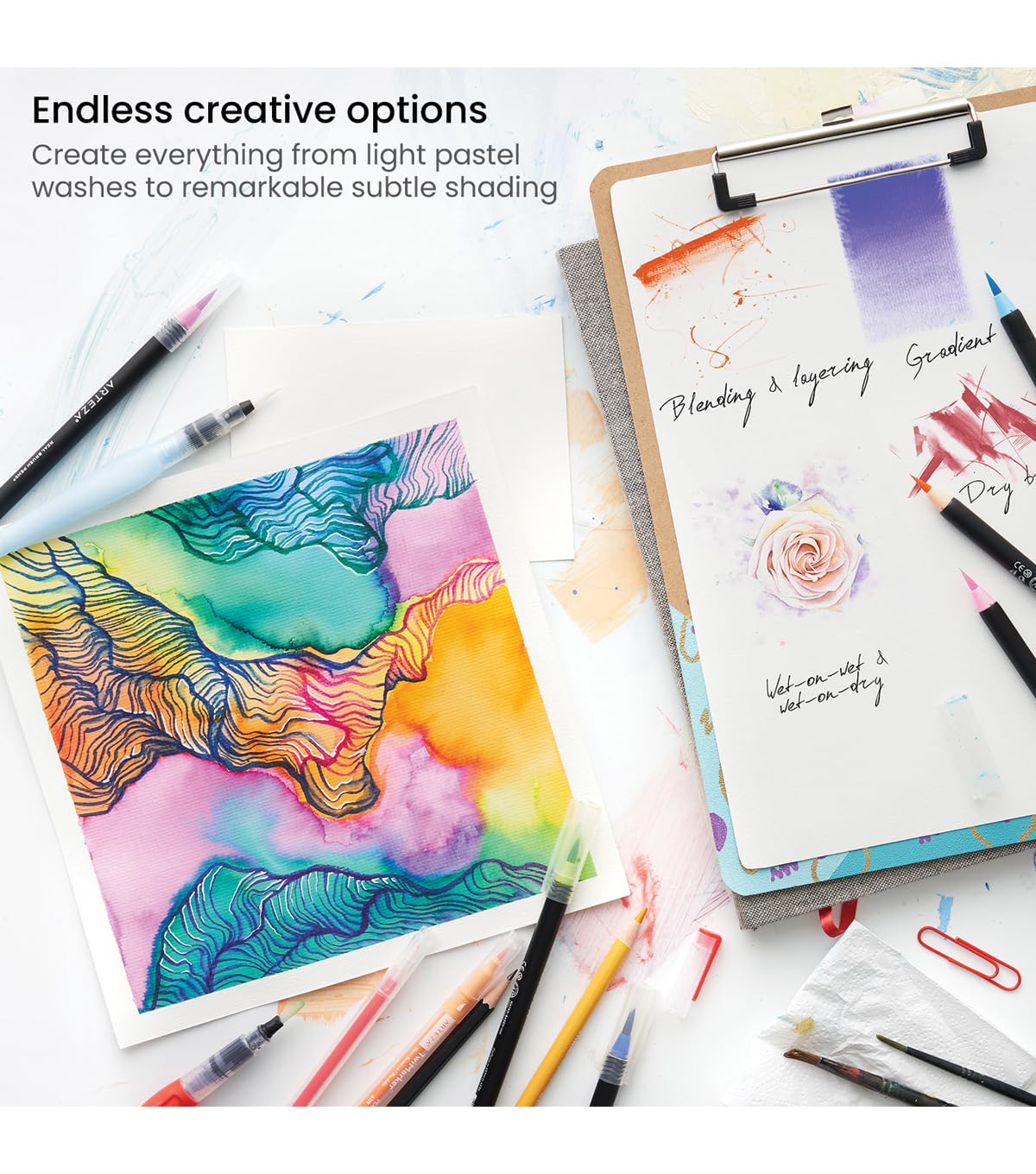 ARTEZA Watercolor Paint Pens, 24 Watercolor Brush Pens with Flexible Nylon Brush Tips, Paint Markers for Artists, and Beginners - Image 7