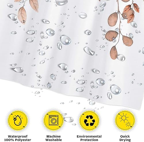 Miniatura 3 de Funnytree Cortina de ducha de otoño de 72 x 72 pulgadas, diseño botánico de hojas colgantes de otoño, para decoración de baño, lavable a máquina