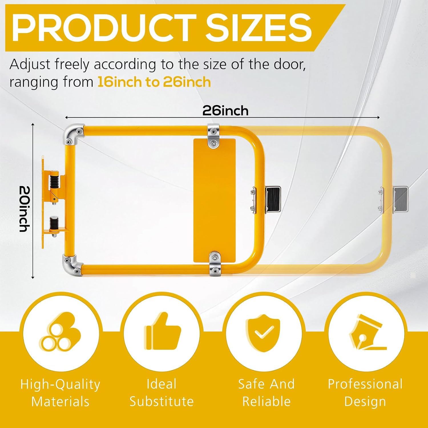 Blulu Industrial Swing Gate Universal Spring-Loaded Safety Swing Gate 16" to 26" Wide Self-Closing Safety Powder Coated High-Visibility Yellow