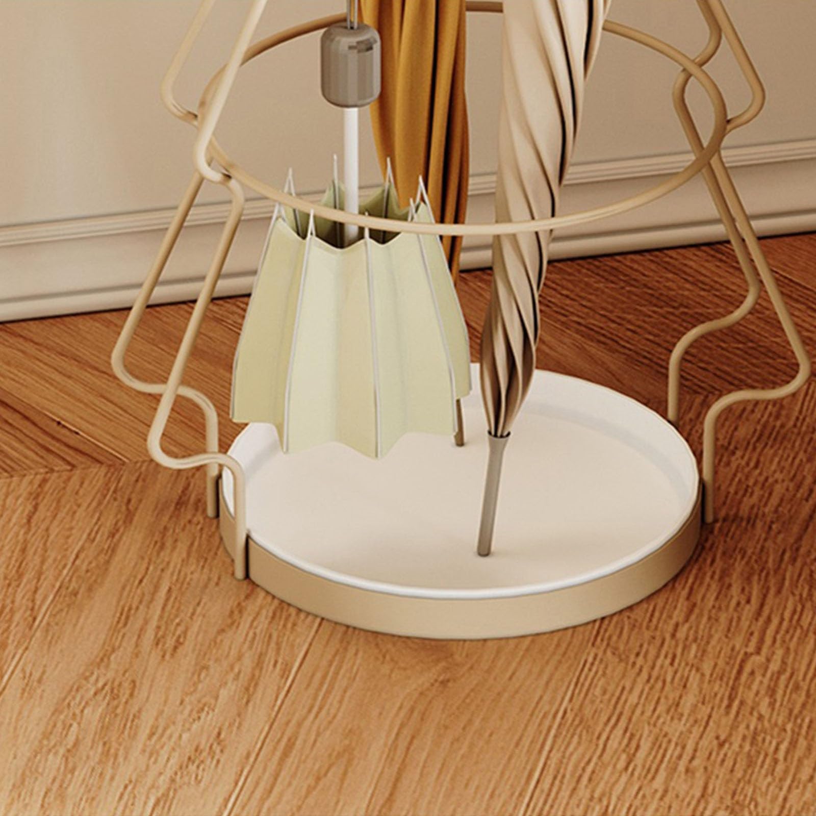 Schirmständer Moderner großer Schirmhalter, Schirmständer aus Metall mit Haken und einer unteren Ablage for Regenwasser, Aufbewahrung von Gehstöcken und Regenschirmen Regenschirmhalter(Beige)