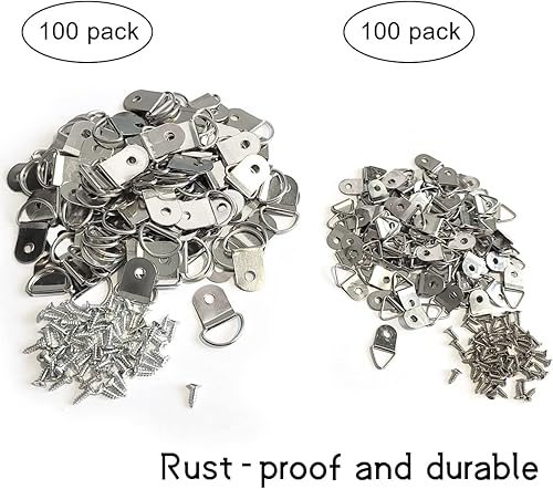 Miniatura 3 de 200 ganchos de fotos de anillos en D resistentes, anillos en D de doble agujero con tornillos a granel para colgar fotos, pinturas, obras de arte,