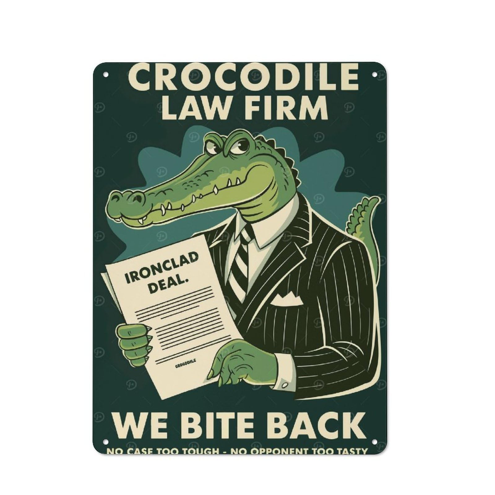 Junmoney Crocodile Law Firm Advertisement Tin Wall Plaque With Design 40X30cm, Country Vintage Cottage Wall Art For Kitchen, Cottage, Porch Or Garden Room