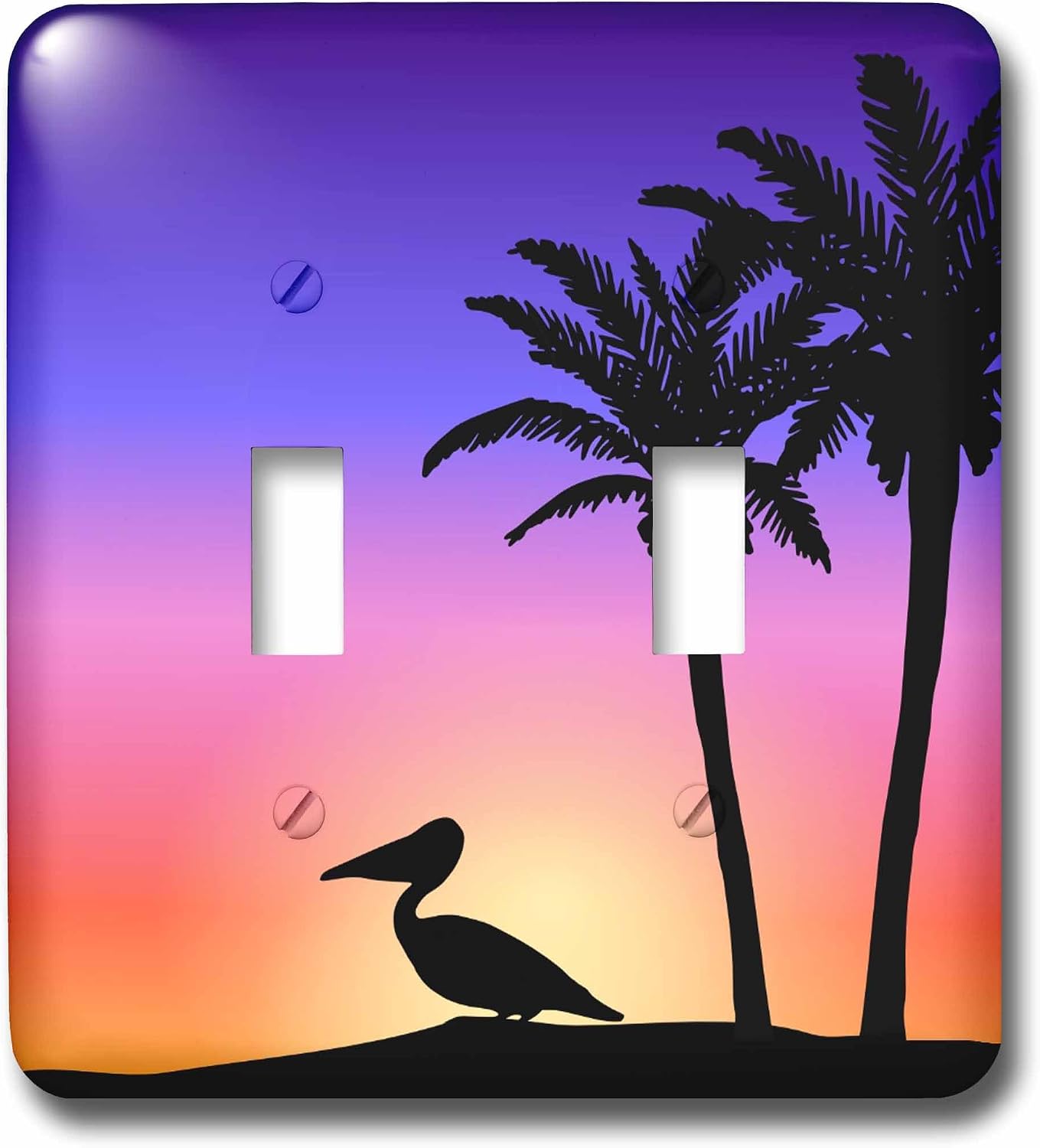 3dRose lsp_76699_2 Tropical Palm Trees and Pelican Bird Silhouette at Colorful Sunset Double Toggle Switch