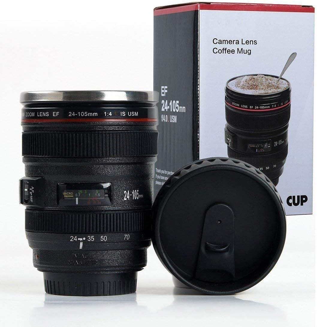 Virtual World Stainless Steel Plastic Coffee Mug With Lid - 1 Piece, Black, 400 ml