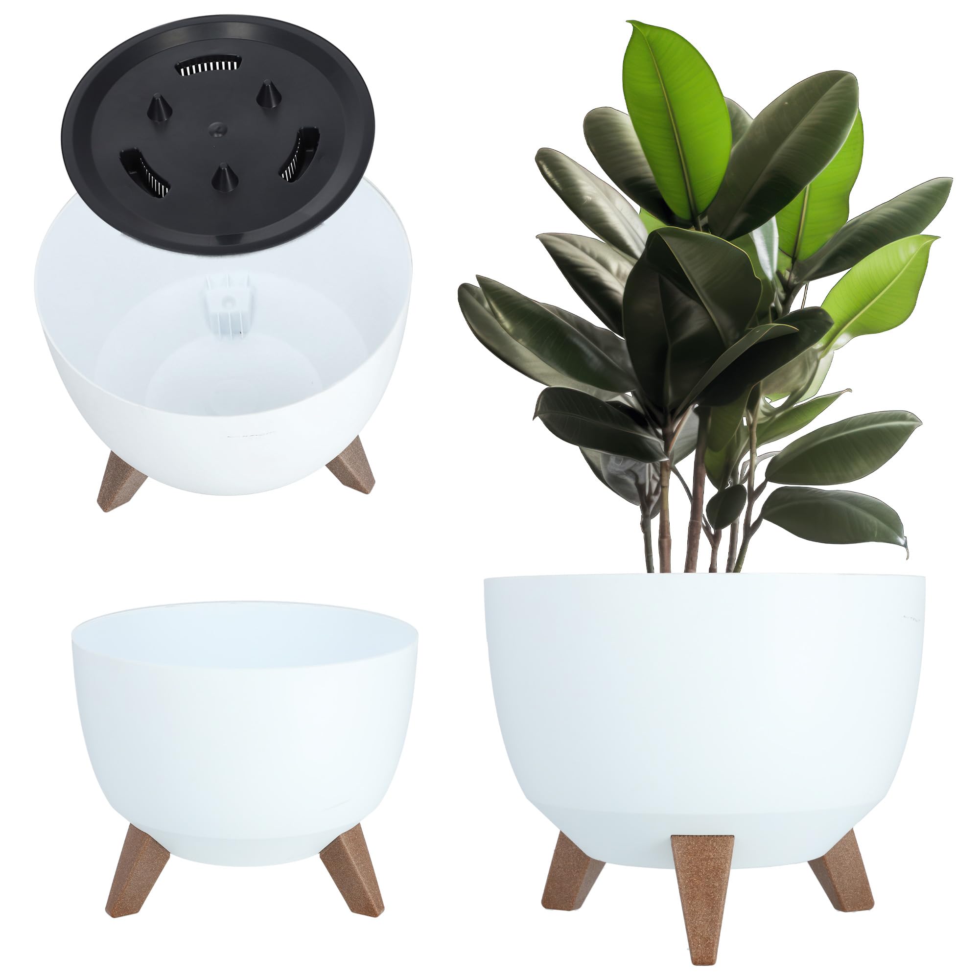 KADAX Plastic Flower Pot with Three Stands, Round Flower Bowl, Flower Pot, Flower Pot, Flower Pot, Balcony, Living Room (39.5 cm, Anthracite) — view 12