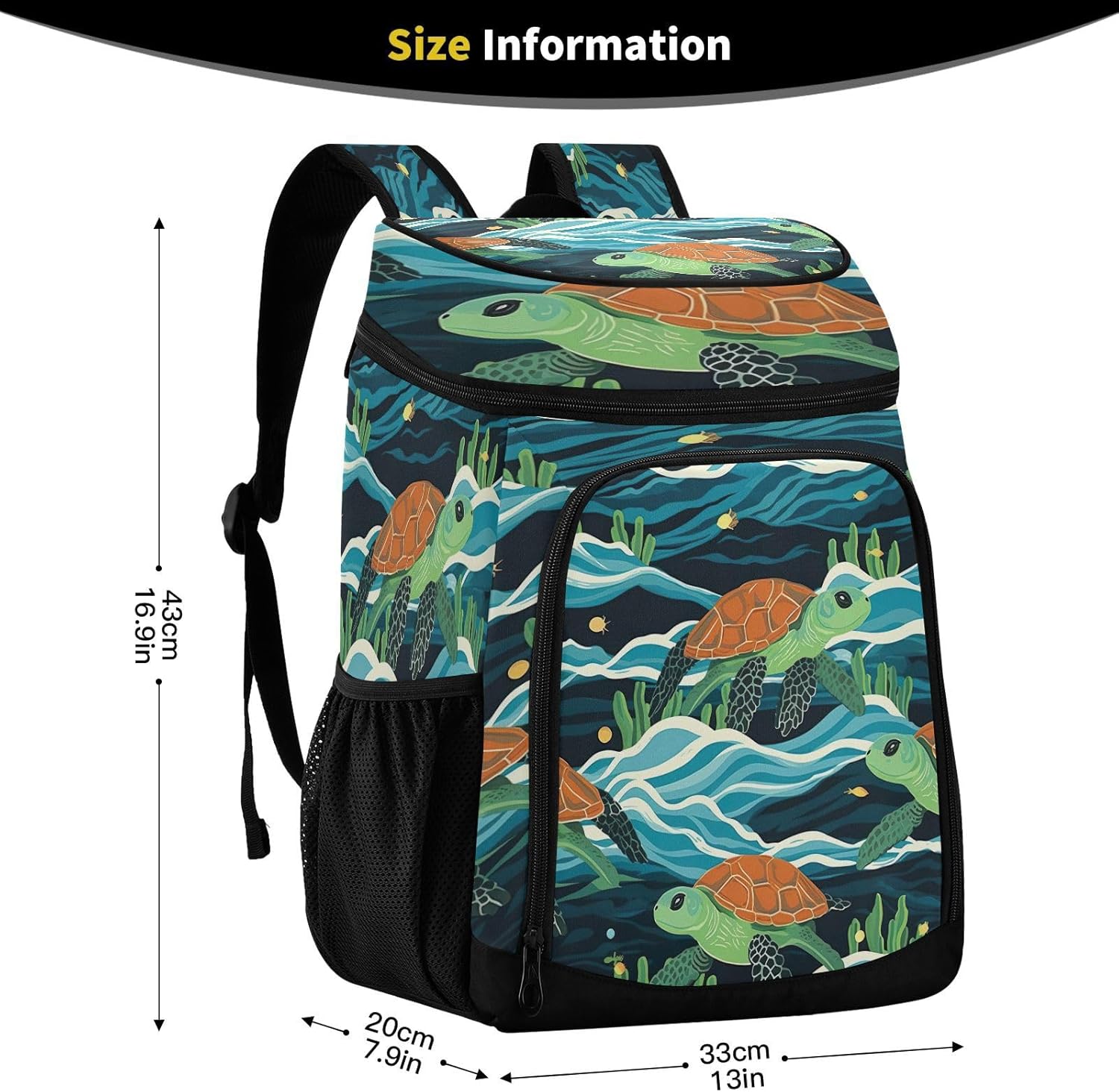Ocean Turtle Cooler Backpack 36 Cans Leakproof Waterproof Backpack Cooler Bag Beach Accessories for Women and Men Travel Camping Fishing Backpack