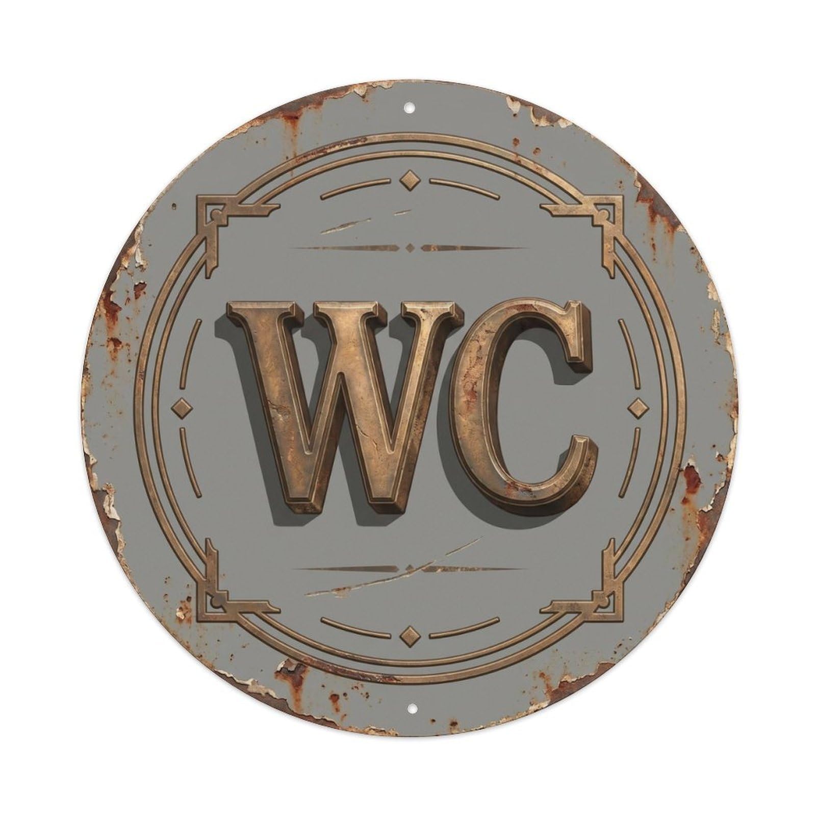 Fqcyn Style Toilet （Wc） Classic Distressed Restroom Emblem Metal Tin Sign Plaque Wall Decor For Cafe, Club Bar, Office, Home Garden Round Metal Poster 8X8inch