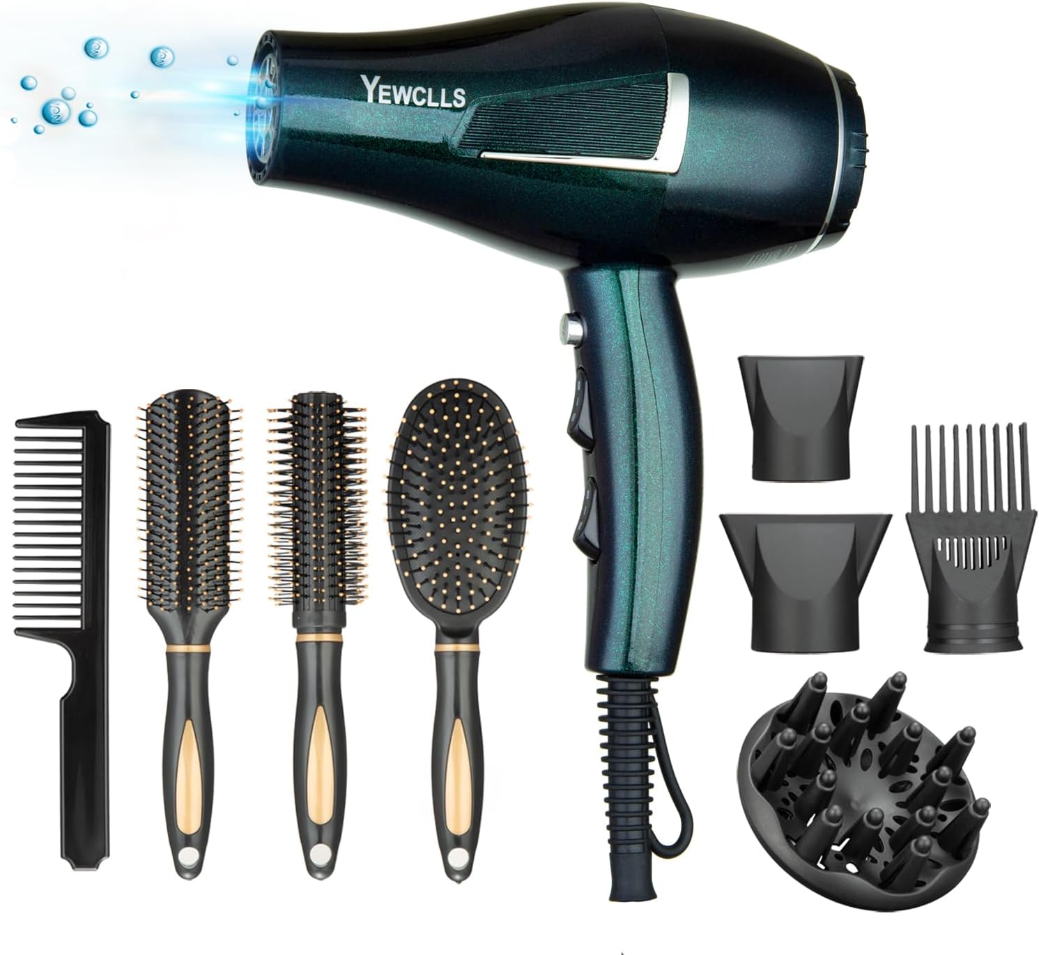 Föhn ionenföhn snel drogen salon 2100 W professionele haardroger 2 snelheden 3 warmte-instellingen 2 concentrator 4 kammen 1 diffuser familie salon krultang krultang met koude knop (groen)