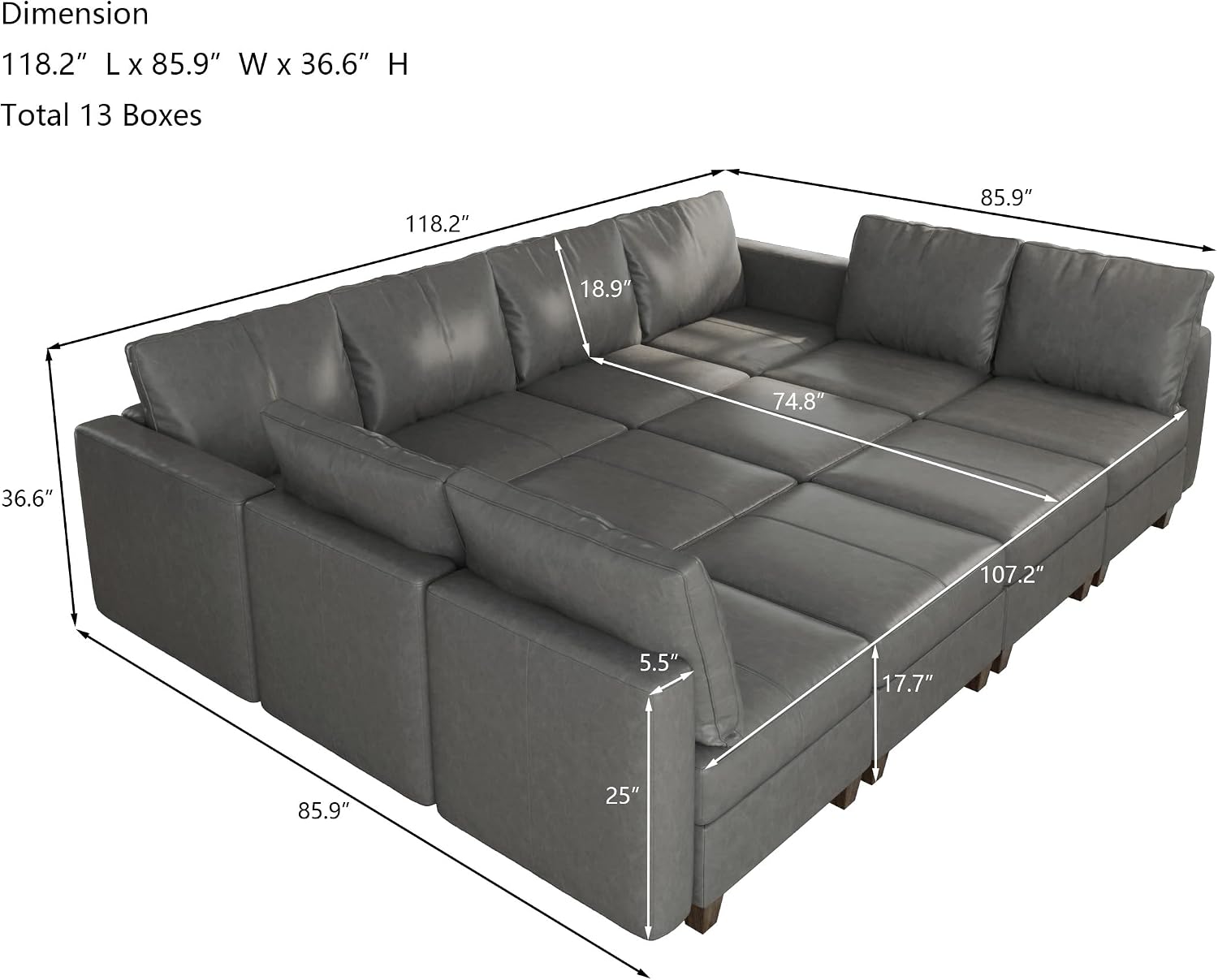 EASE MOOSE Oversized Modular Sectional Sleeper Sofa with Storage, Faux Leather sectional Sofa Large Modular Sofa Couch Sleeper for Living Room,Grey