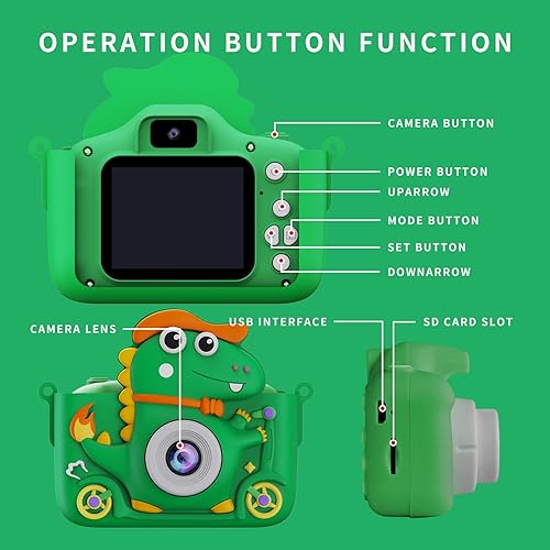 Miniatura 6 de Snowall Cámara para niños, con pantalla LCD de 2.0 pulgadas, tarjeta de memoria de 32 GB, cámara de juguete de dinosaurio para niños y niñas
