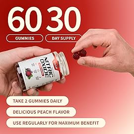 Snap Supplements Nitric Oxide Beet Root Gummies Supplement with Organic Beets - Energy & Circulation Support, 60 Sugar-Free Gummies (30 Servings, 1 Month Supply), Peach