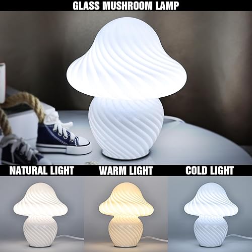 Miniatura 2 de XYQXYQ Elegante lámpara translúcida de hongos lámpara de mesa de vidrio con luz nocturna LED ajustable, ideal para dormitorio, mesita de noche, sala