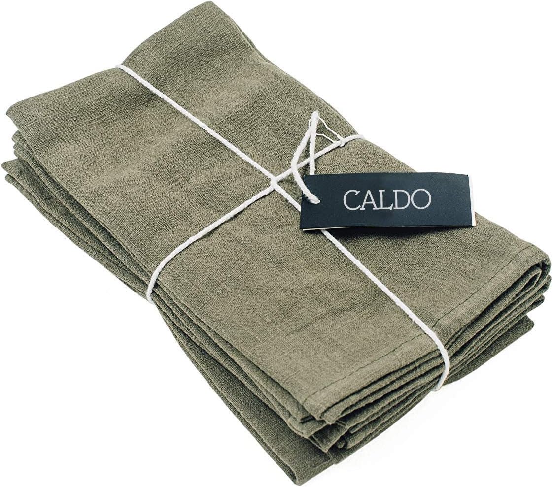 Caldo Linen Dinner Napkins - Rustic- Soft and Durable Cloth - Washable and Reusable- 4 Pack - 20x20 inch (Olive)