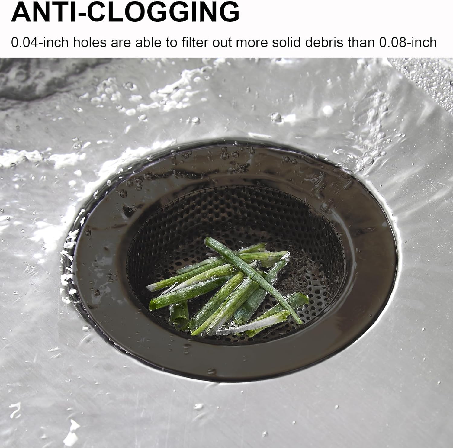 LASSHSWA Kitchen Sink Strainer Stainless Steel, Kitchen Sink Drain Strainer, Silver-Black Sink Strainers for Kitchen Sinks with Large Wide Rim 4.5" Diameter (2 PCS) - Image 5