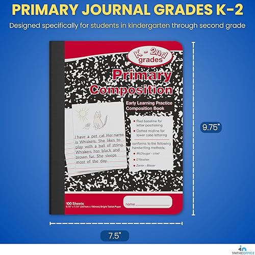 Miniatura 2 de 1InTheOffice Cuaderno de composición primaria K-2, diario primario, cuaderno de jardín de infantes, 7.5 x 9.75 pulgadas, 100 hojas, mármol