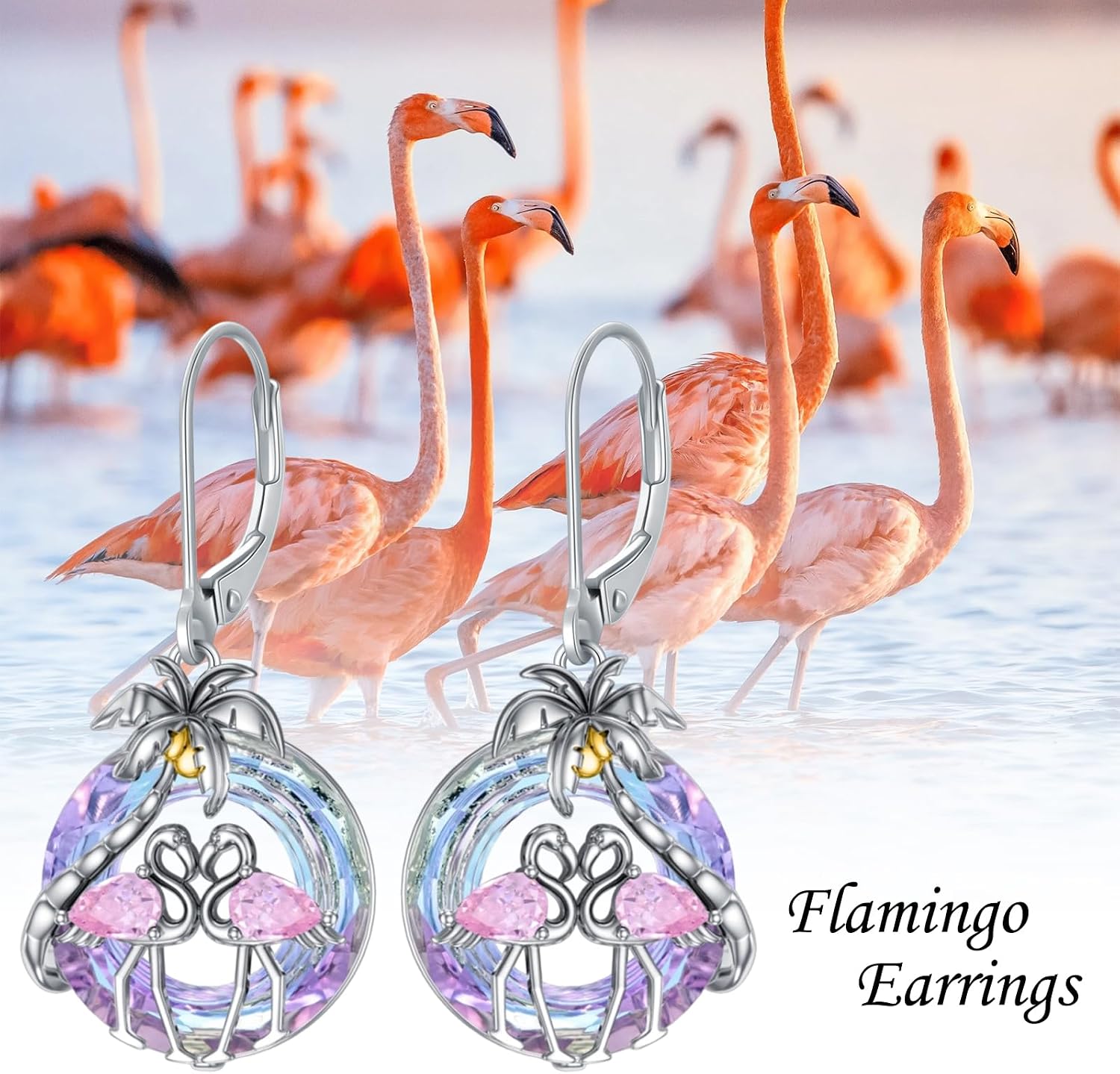 TOUPOP Flamingo Earrings 925 Sterling Silver Crystal Flamingo Gifts Palm Tree Flamingo Jewelry Birthday Valentines Day Gifts for Women Her