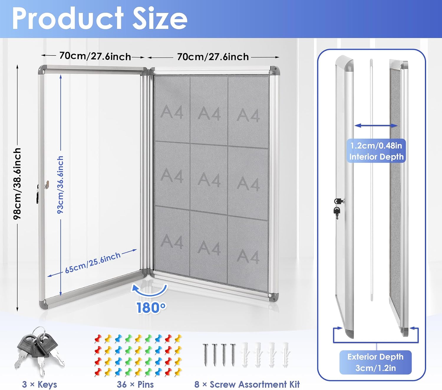 SWANCROWN Enclosed Bulletin Boards Protective Information Case Locking Display Cabinet for Office School,Resin Glass Door,38x28 inches(9xA4)