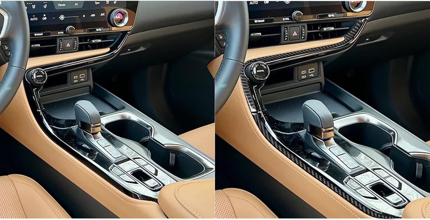 Car Gear Shift Panel Side Trim Strip Sticker Compatible with Lexus NX 250 350 350h 450h+ 2022-2026 2023 2024 2025 Real Premium Carbon Fiber Interior Decal Accessories Decor 2PCS Black