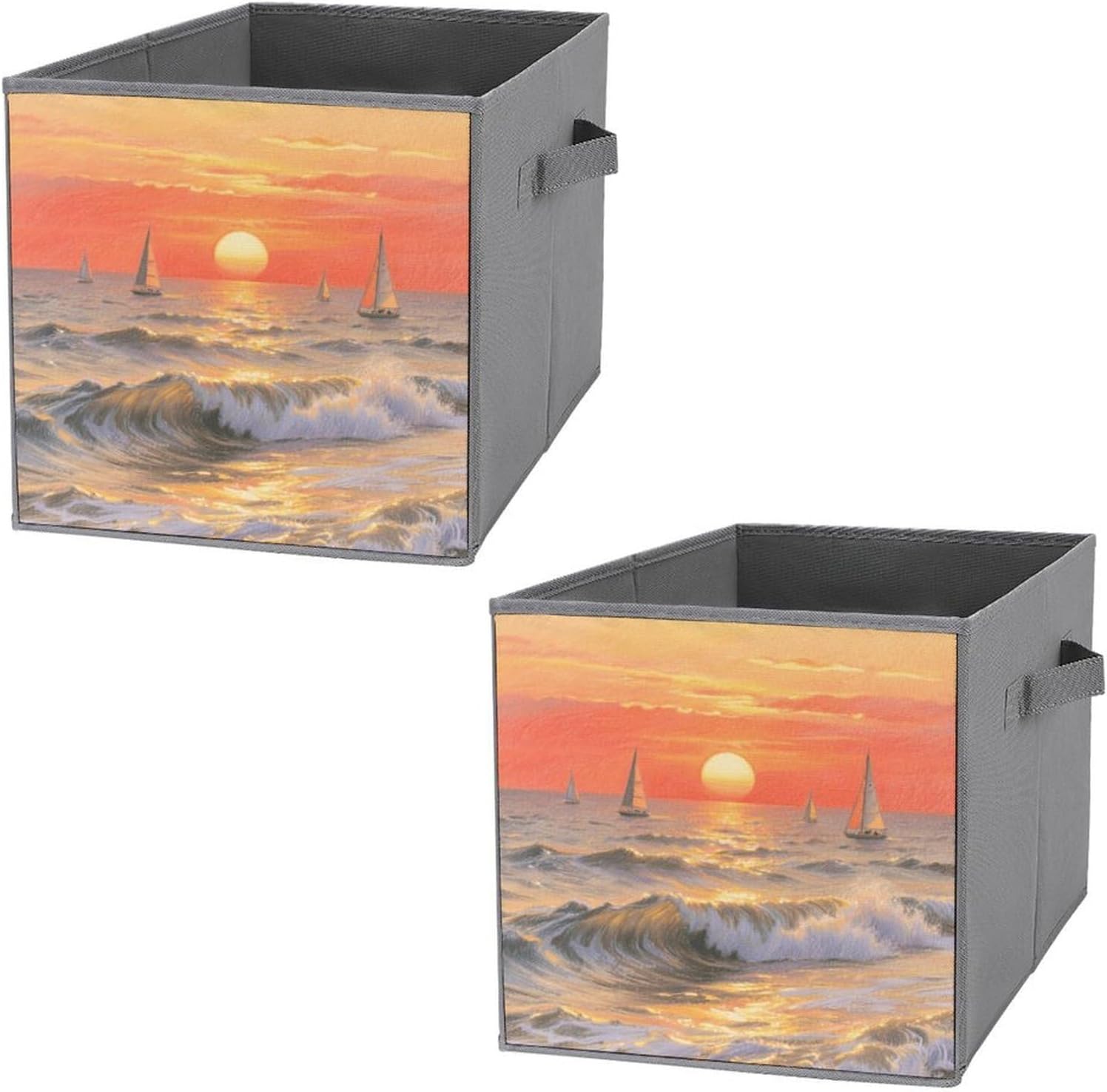 2-piece Oxford Cloth Storage Box Sunrise at Sea Printed Storage Box for Clothes/shoes Multi-purpose Wardrobe And Cabinet Storage