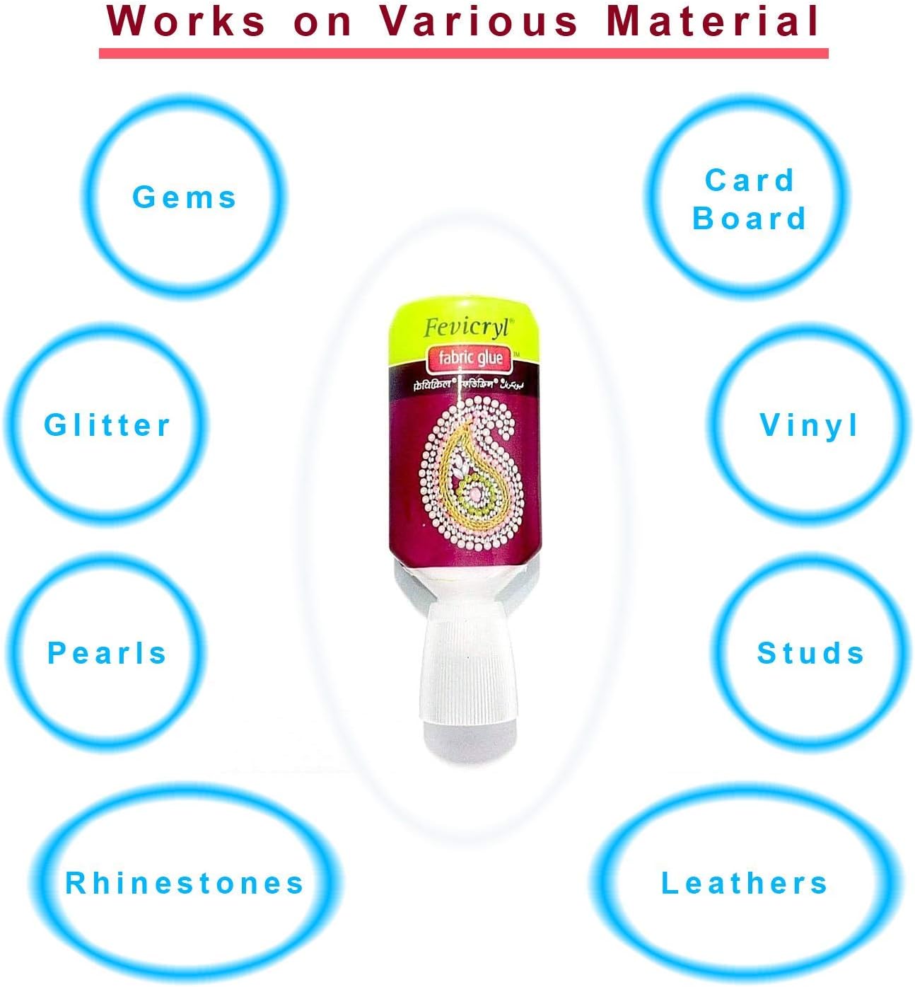 World of Sparkles Fevicryl Fabric Glue for Gems Acrylic Rhinestones Clothes Shoes Adhesive Bonds Machine Washable, 30ml - White - Image 5
