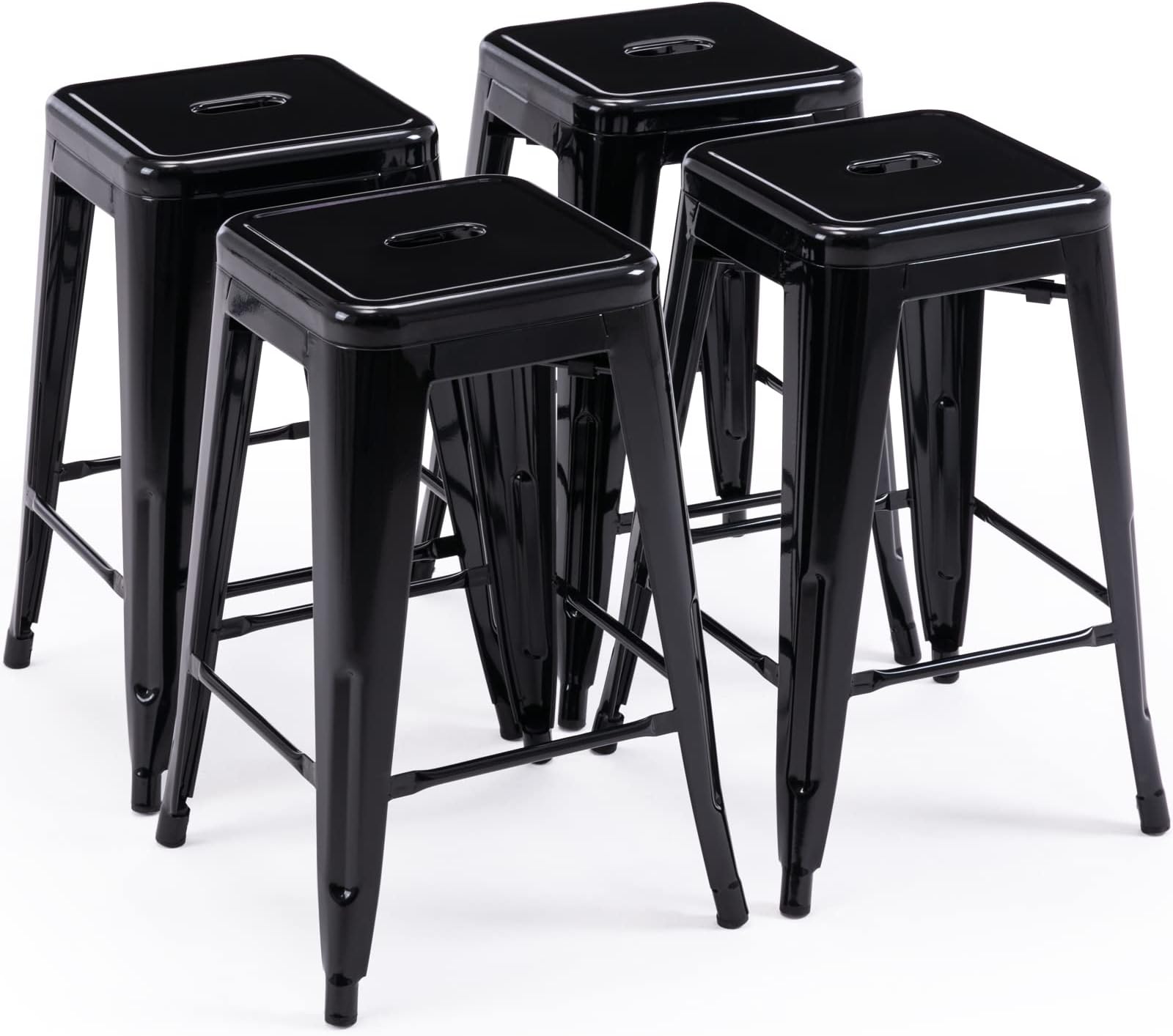 Vogue Furniture Direct 24" High Backless Black Metal Barstool Indoor-oudoor Counter Height Stool with Square Seat, Set of 4,