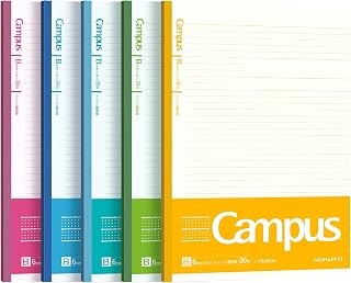 KOKUYO B5 Composition Notebooks, 5 Pack Campus Comp Book with Dot 6mm Ruled | 30 Sheets Narrow Line Spacing Journal Notebook for School Work Study Note Taking, 7.2"x10.2" 5 Colors Notebooks with 35 Lines