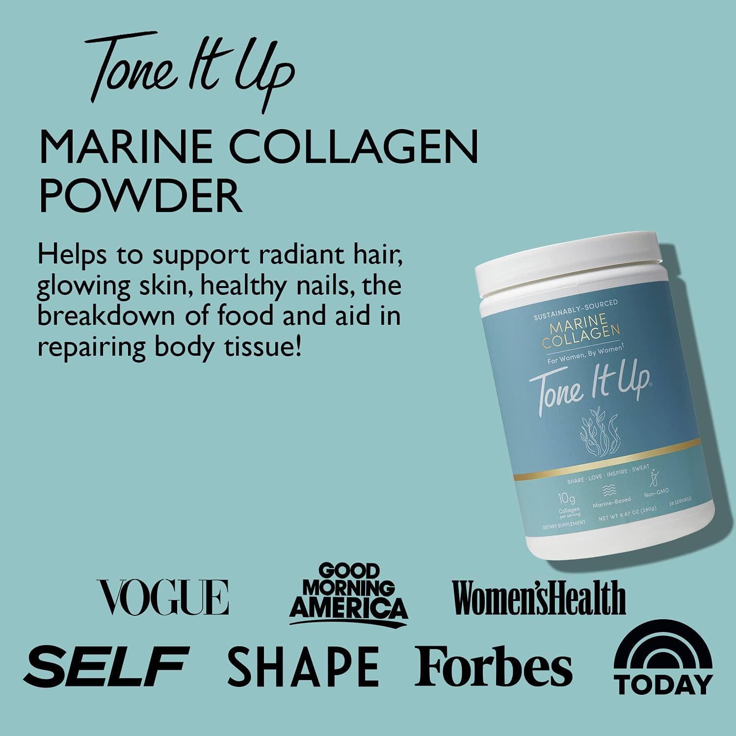 Tone It Up Collagen Creamer I Dairy Free, Gluten-Free, Kosher, Non-GMO, Marine Based Collagen Peptide Protein Powder for Women I 14 Servings, 8g of Collagen + Protein – Unflavored