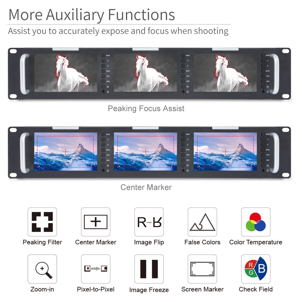 FEELWORLD T51 Triple 5 inch 2RU Broadcast SDI Rack Mount Monitor LCD 800×480 3G SDI HDMI AV Input and Output