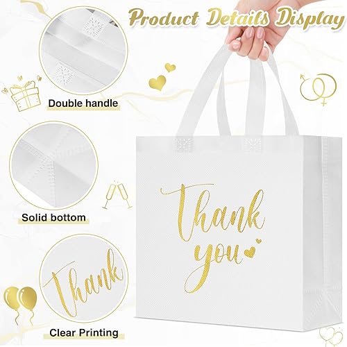 Miniatura 4 de Sweetude 30 bolsas de regalo de agradecimiento con asas a granel, reutilizables, no tejidas, bolsas plegables para regalos de boda, dama de honor