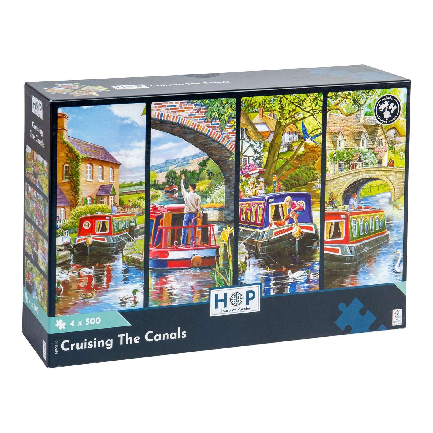 The House of Puzzles Cruising The Canals 4 x 500 Piece Jigsaw Puzzle Pack