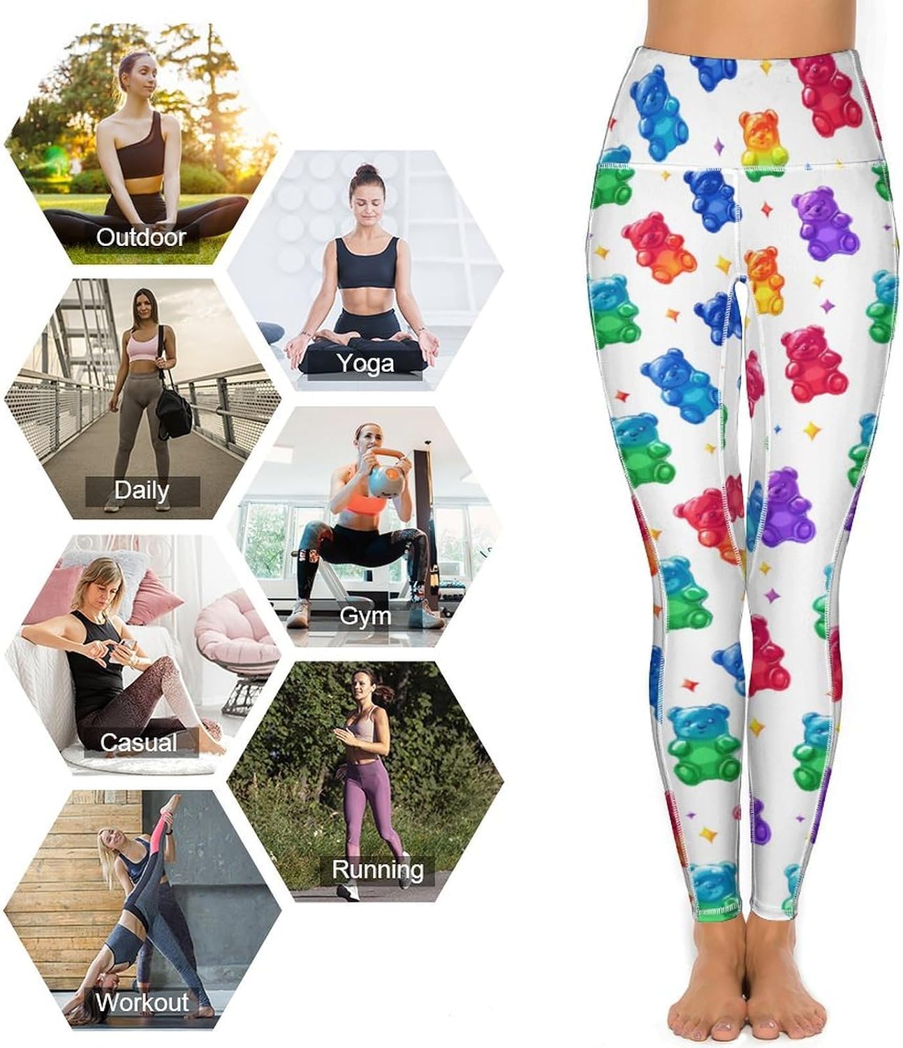 Colorful Gummy Bears Candies Sweet Printed Yoga Leggings High Waisted Soft Stretchy Workout Pants for Women XX-Large (xx_l)