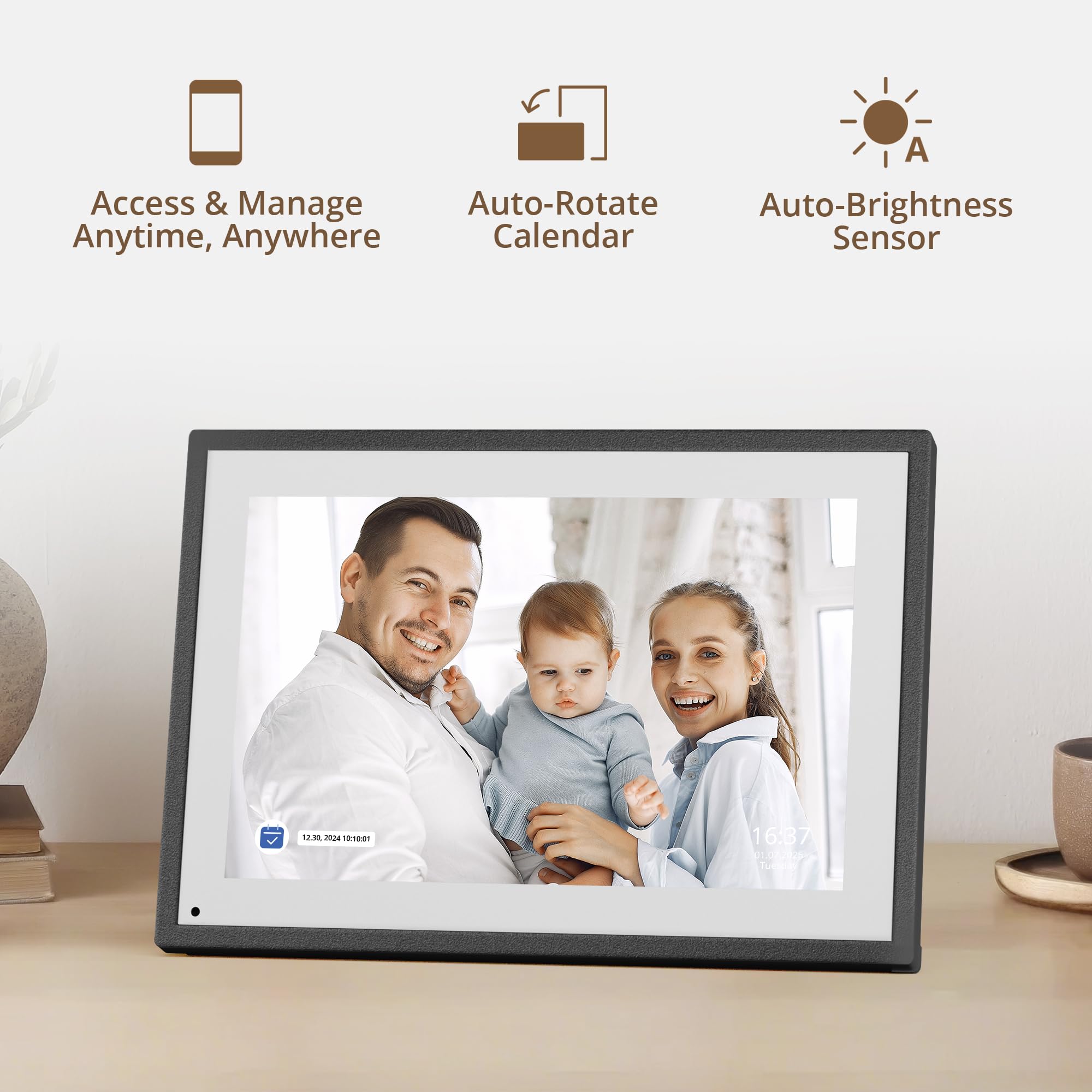 Dragon Touch 10,1 Zoll Digitaler Kalender Wand - Elektronischer Wandkalender Familienplaner mit 32GB Speicher, Digitaler Terminplaner Touchscreen Intelligenter Tischkalender-Schwarz