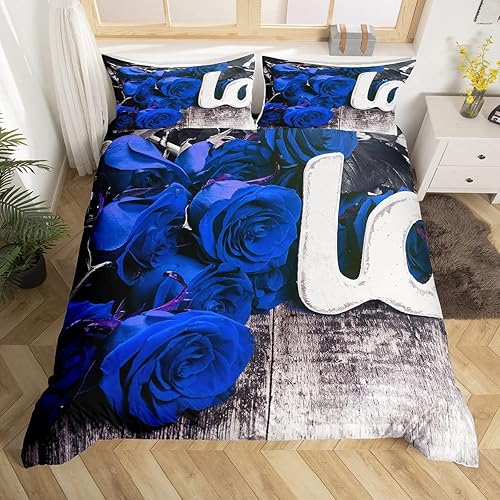 Miniatura 32 de Erosebridal Juego de ropa de cama de rosa roja, tamaño individual, funda de edredón romántica de 2 piezas, funda de edredón con flores y rosas