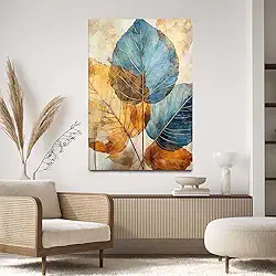 Quadro Decorativo Para Sala Quarto Hall 40x60 Folhas Clean Azul Dourado